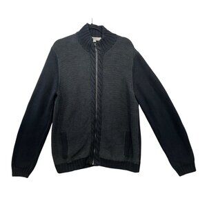 Calvin Klein Mens  Full-Zip Knit Design Sweater XL Gray & Dark Gray Ribbed Colla